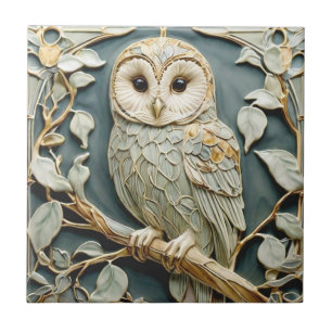Jugendstil-Faux-Relief Waldkauz Waldvogel Fliese