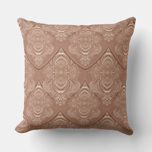 Jugendstil-Feder-Muster in Orange Kissen (Vorderseite)