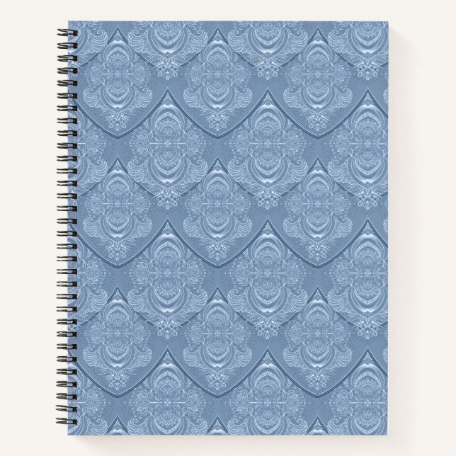 Jugendstil-Feder-Muster in Staubblau Notizbuch (Vorderseite)