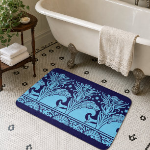 Jugendstil-Fisch- und Blumen-Schablonen-Friesmuste Badematte