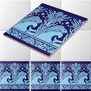 Jugendstil-Fisch- und Blumen-Schablonen-Friesmuste Fliese