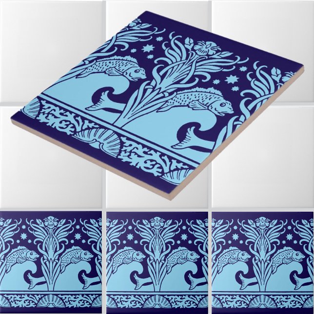 Jugendstil-Fisch- und Blumen-Schablonen-Friesmuste Fliese (Von Creator hochgeladen)