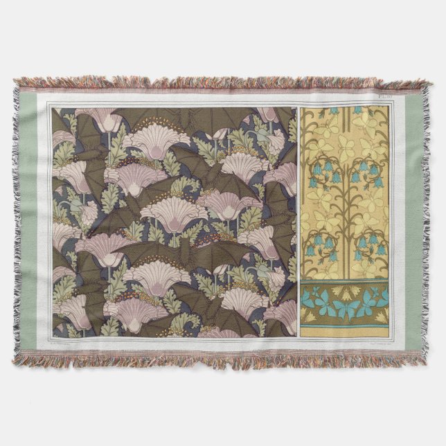 Jugendstil Fledermäuse Mohn Blumen Textilkunst  Decke (Vorderseite)