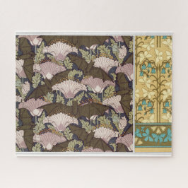 Jugendstil-Fledermäuse und Campanulas blühende Tex Puzzle