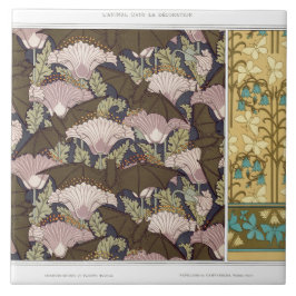 Jugendstil-Fledermäuse und Campanulas-Blumentextil Fliese