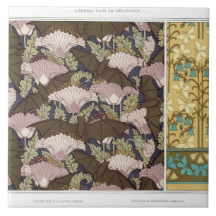 Jugendstil Fledermäuse und Glockenblumen Blumen-Te Fliese