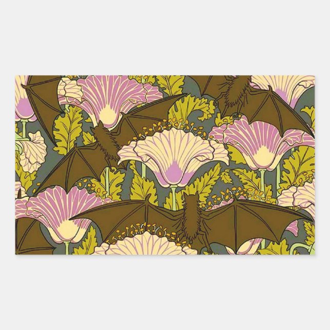 Jugendstil-Fleet und Blume Rechteckiger Aufkleber (Vorderseite)