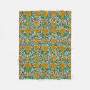 Jugendstil floral tealgrün senfgelb fleecedecke