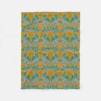 Jugendstil floral tealgrün senfgelb fleecedecke