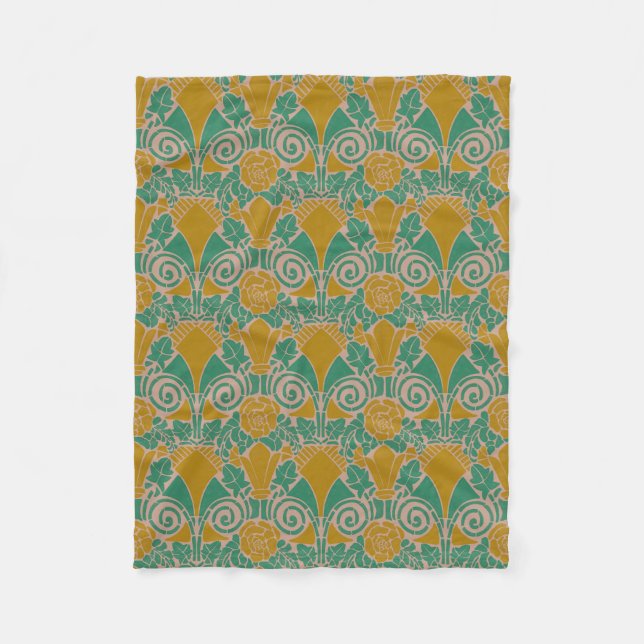 Jugendstil floral tealgrün senfgelb fleecedecke (Vorderseite)
