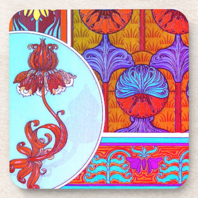 Jugendstil florale Vintage Blume viktorianisch Getränkeuntersetzer (Vorderseite)