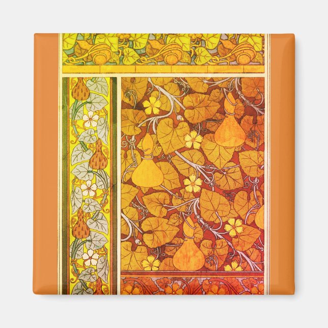 Jugendstil florales Gourmet elegantes fallorange g Magnet (Vorne)