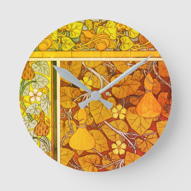 Jugendstil florales Gourmet elegantes fallorange g Runde Wanduhr (Vorderseite)