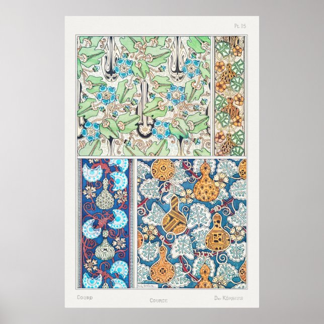 Jugendstil florales Gourmet Vintage Textilkunst Poster (Vorne)