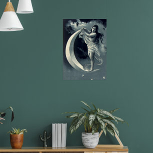 Jugendstil-Frau auf dem Halbmond Poster