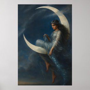 Jugendstil-Frau auf zunehmendem Mond Poster
