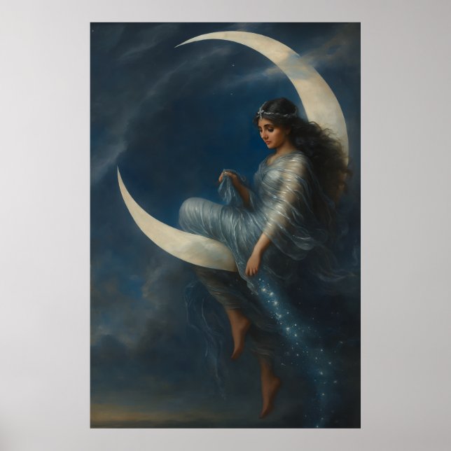Jugendstil-Frau auf zunehmendem Mond Poster (Vorne)