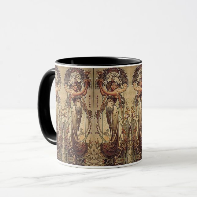 Jugendstil Frau elegante Werbung Scharnier Tasse (Vorderseite Links)