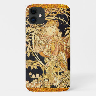 Jugendstil-Frau mit Blume, schwarz Case-Mate iPhone Hülle