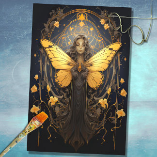 Jugendstil-Frau mit Moth 1 Dekoupage Paper Seidenpapier