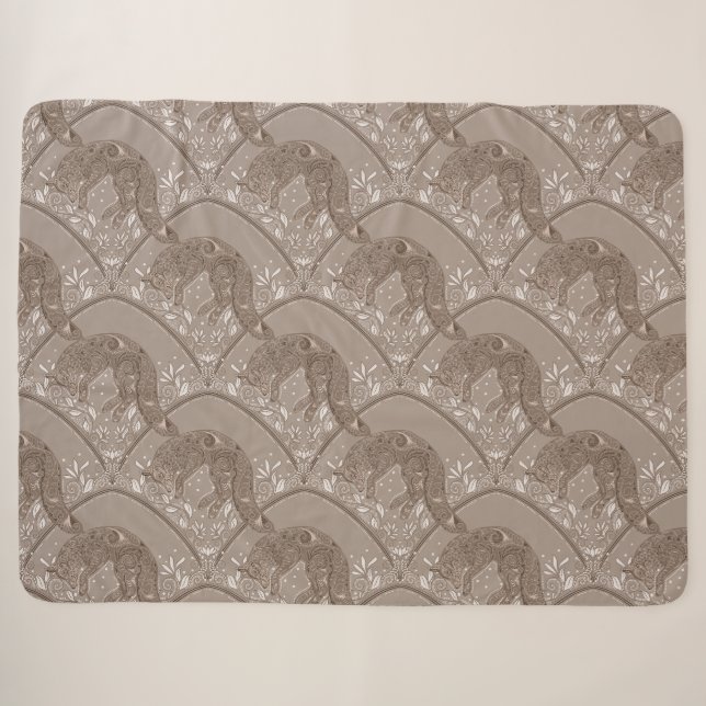 Jugendstil-Fuchs-Damaskus-Waldmuster  Sherpadecke (Vorderseite (Horizontal))