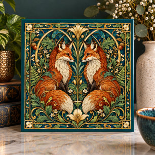 Jugendstil-Fuchs-Paar Waldflora Vintage-Kunst Fliese