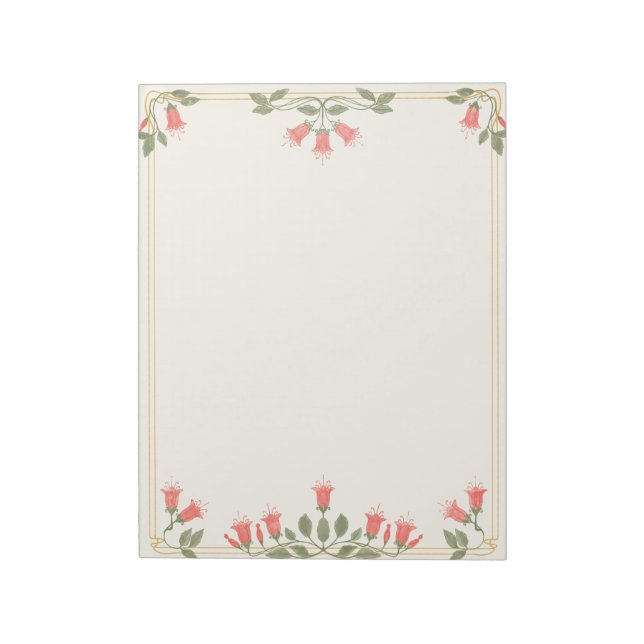 Jugendstil Fuchsia Blumenrand Notizblock (Rotiert)