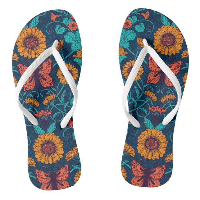 Jugendstil-Gänge in blau und gelb Flip Flops (Fußbett)