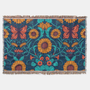Jugendstil-Gänseblümchen in Blau und Gelb Decke