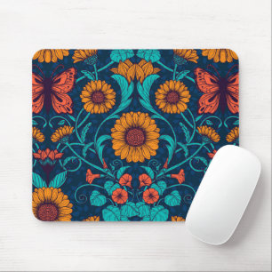 Jugendstil-Gänseblümchen in Blau und Gelb Mousepad