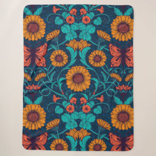 Jugendstil-Gänseblümchen in Blau und Gelb Sherpadecke