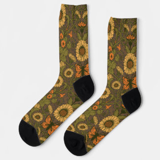 Jugendstil-Gänseblümchen in Blau und Gelb Socken