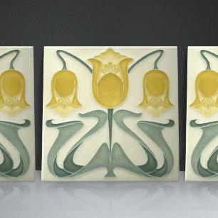 Jugendstil-Gelb-Tulpen-Wanddekoration für Zuhause Fliese
