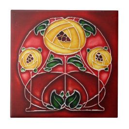 Jugendstil Gelb und Rot-Keramik Fliese
