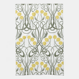 Jugendstil Gelbe Rosen und geschwungene Stiele Geschirrtuch