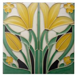 Jugendstil-Gelbe Tulip-Blume Fliese