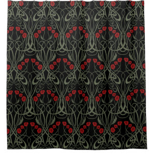Jugendstil Geometrische Mohnblumen und geschwungen Duschvorhang