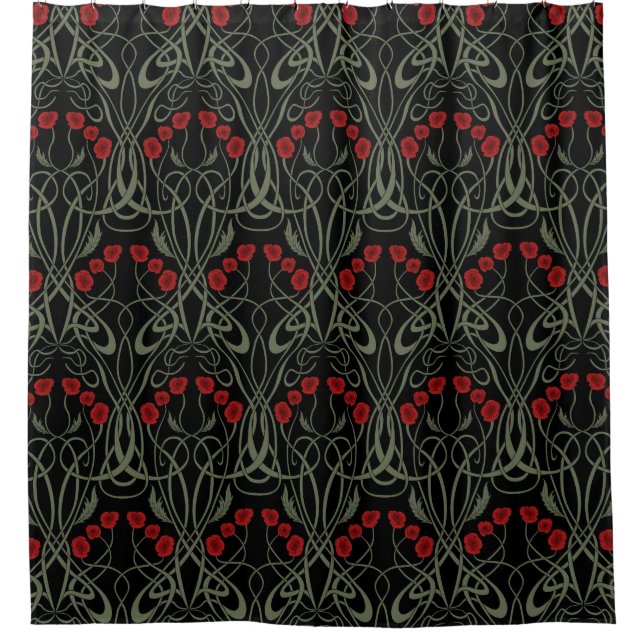 Jugendstil Geometrische Mohnblumen und geschwungen Duschvorhang (Vorderseite)