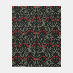 Jugendstil Geometrische Mohnblumen und geschwungen Fleecedecke