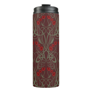 Jugendstil geometrische Mohnblumen und geschwungen Thermosbecher
