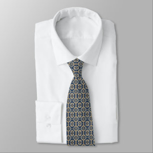 Jugendstil geometrisches Muster Blau, Gold & Creme Krawatte