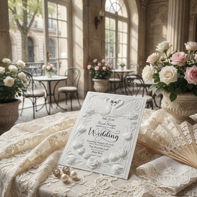 Jugendstil geprägter Schwan Hochzeit Einladung (Von Creator hochgeladen)
