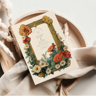 Jugendstil-Gerberablumenrahmen Hochzeit Einladung