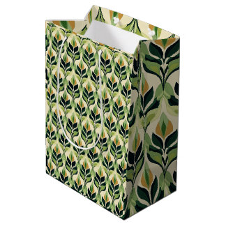 Jugendstil-Geschenktasche mit grünen Blättern Mittlere Geschenktüte