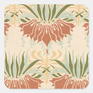 Jugendstil gewagtes Blumenmuster Quadratischer Aufkleber
