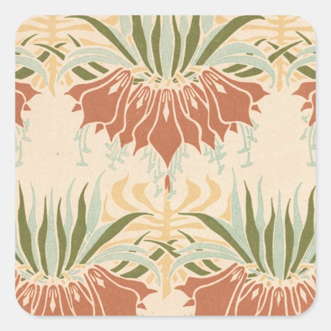 Jugendstil gewagtes Blumenmuster Quadratischer Aufkleber (Vorderseite)