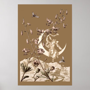 Jugendstil-Girl am Crescent Moon by A-Seder Poster