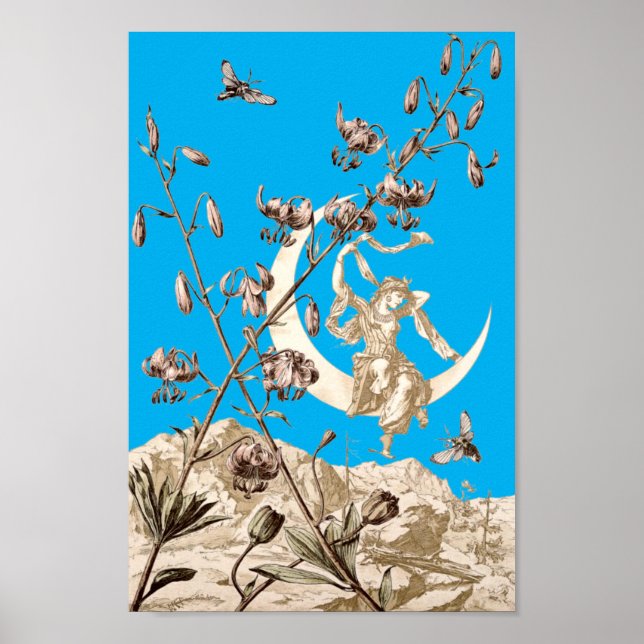 Jugendstil-Girl am Crescent Moon by A-Seder Poster (Vorne)