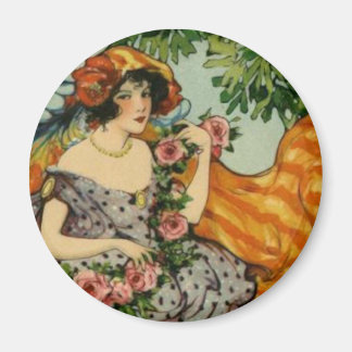 Jugendstil-Girl mit Blume Magnet