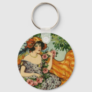 Jugendstil-Girl mit Blume Schlüsselanhänger